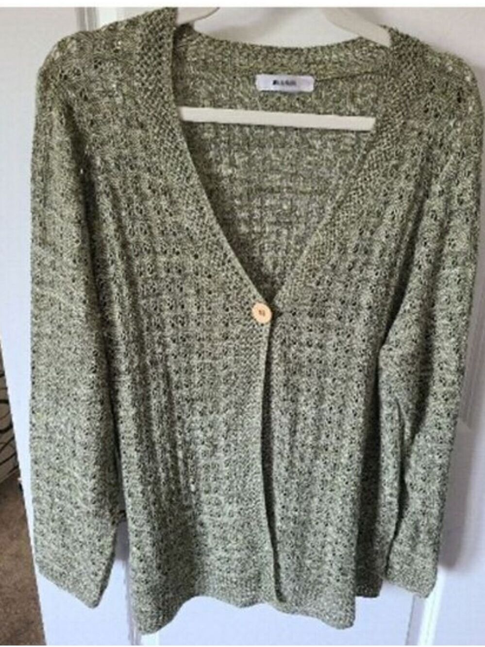 ALIA Green Open Knit Long Sleeve Cardigan Sweater Size Large